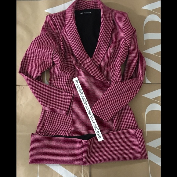 ZARA PINK & BLACK FULLY LINED HOUNDSTOOTH BLAZER DRESS - Picture 8 of 15